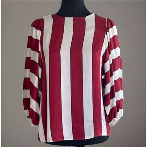 Anthropologie Maeve Maria Satin Blouse Red White Striped 0